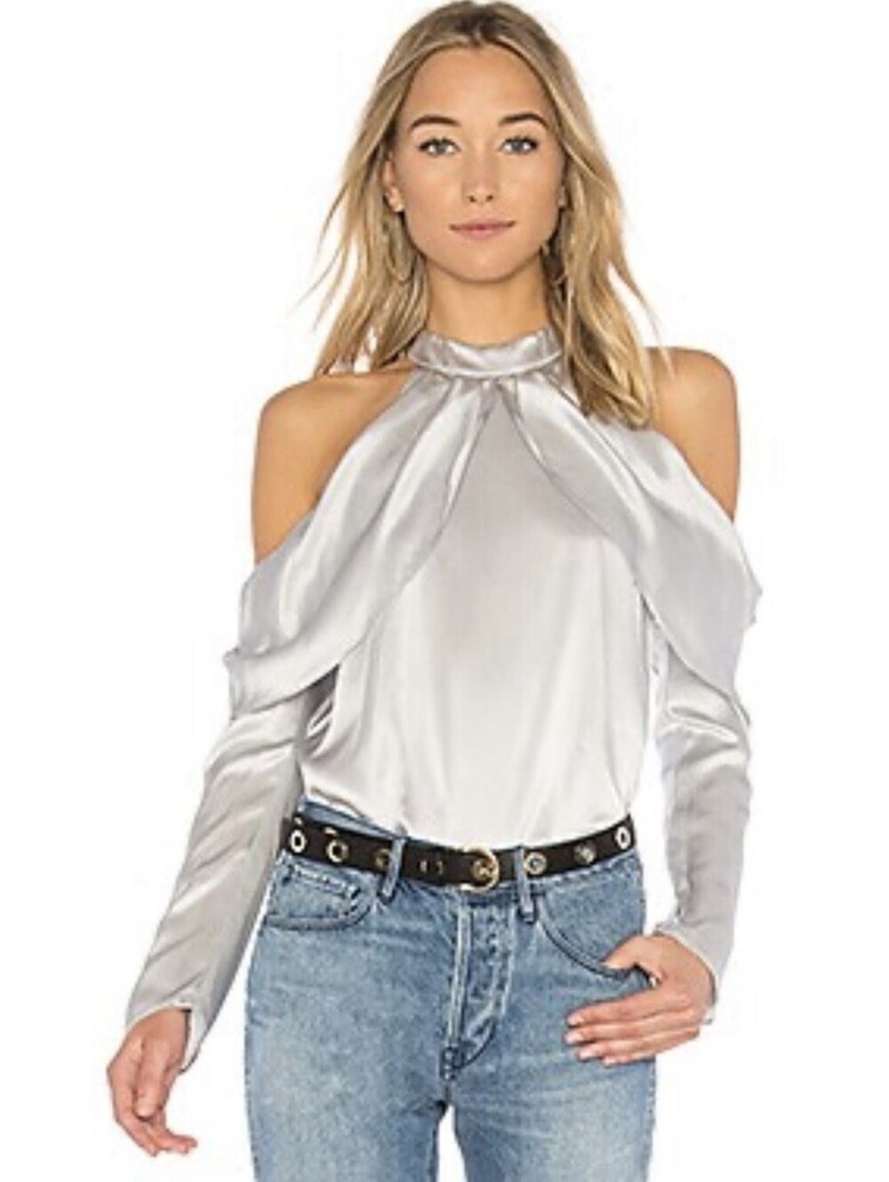 PARKER Women’s Vintage Sonelle Silk Cold-Shoulder Blouse in Steele-XS